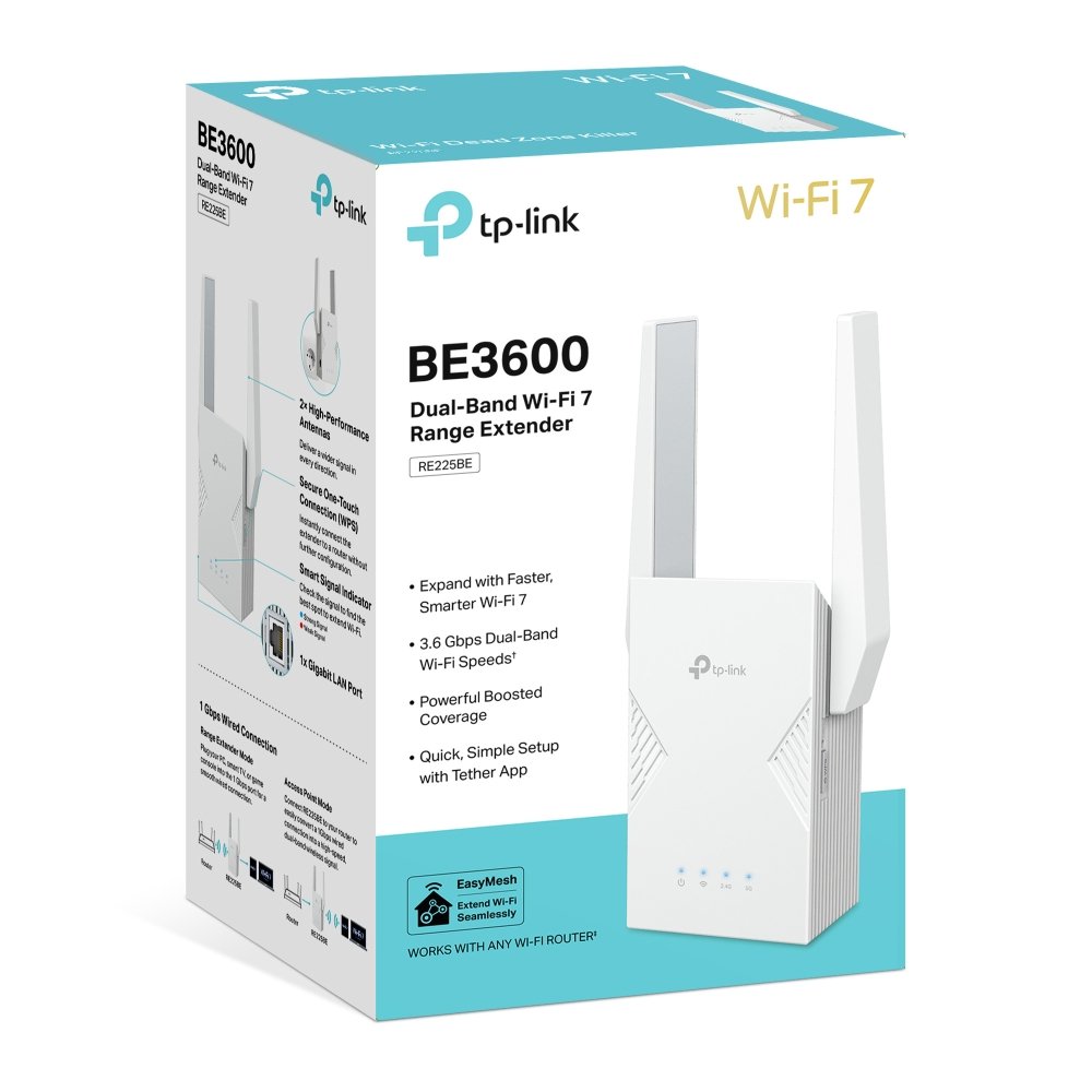 TP-Link RE225BE BE3600 Dual-Band Wi-Fi 7 Range Extender