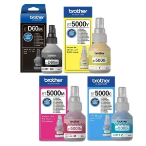 Brother BTD60BK / BT5000C / BT5000M / BT5000Y Genuine Ink Bottles – Black, Cyan, Magenta & Yellow